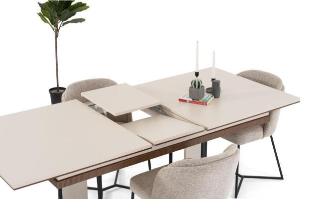 Komplette Beige Esszimmer Garnitur Designer Essgruppe Holztisch Stühle