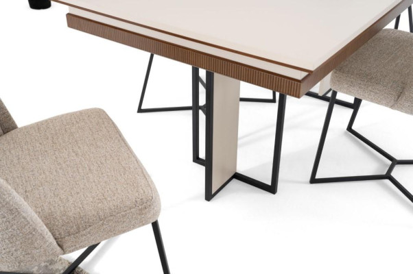 Komplette Beige Esszimmer Garnitur Designer Essgruppe Holztisch Stühle