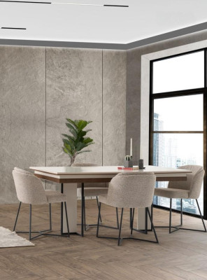 Komplette Beige Esszimmer Garnitur Designer Essgruppe Holztisch Stühle