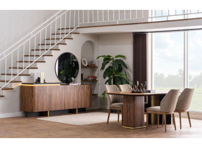 Esszimmer Garnitur Essgruppe Esstisch Stühle Holz 8tlg Braun Anrichte