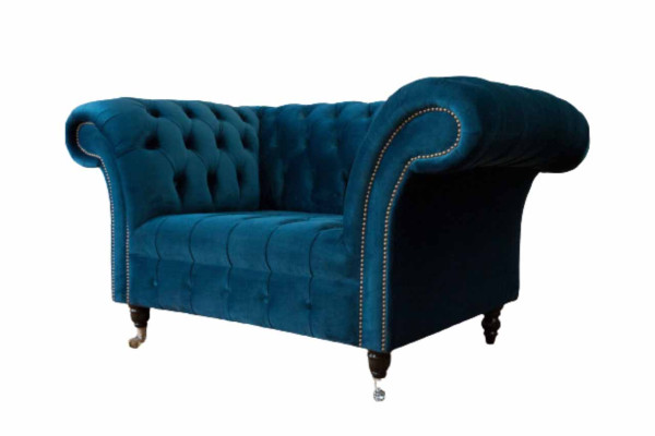 Chesterfield Sessel Design Polster Sofa Couch Blau Textil Möbel