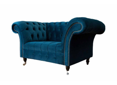 Chesterfield Sessel Design Polster Sofa Couch Blau Textil Möbel