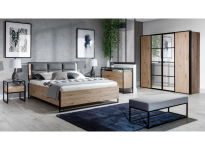 Modernes Schlafzimmer Set Bett Kleiderschrank Holz Kommode 5tlg Garnitur