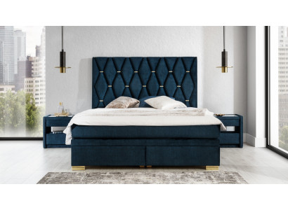 Blaue Schlafzimmer Textil Garnitur Edle Nachttische Edelstahlbett 3tlg