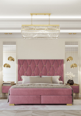 Beiges Schlafzimmer Set Doppelbett Kleiderschrank Kommode 2x Nachttische