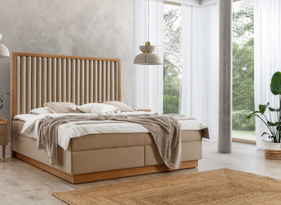 Beiges Schlafzimmer Doppelbett 2x Luxus Nachttische Edle Holz Möbel 3tlg