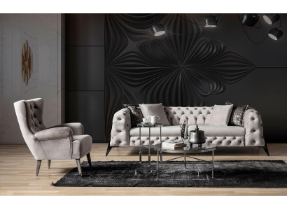 Weiße Chesterfield Polstergarnitur Sofagarnitur 4-Sitzer Sessel  2tlg