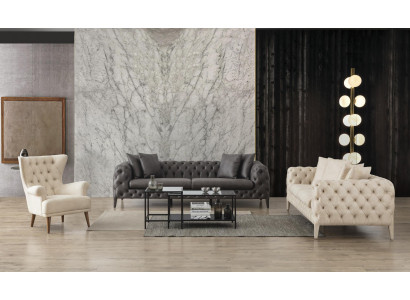 Weiß-Graue Wohnzimmer Chesterfield Sofagarnitur 4+3 Sitzer Luxus Sessel