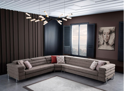 Modernes L-Form Beiges Ecksofa Wohnzimmer Polster Couchen Holzgestell