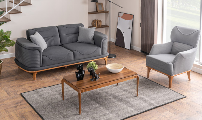 Modernes graues  2-teiliges Wohnzimmerset Dreisitzer-Sofa und Sessel