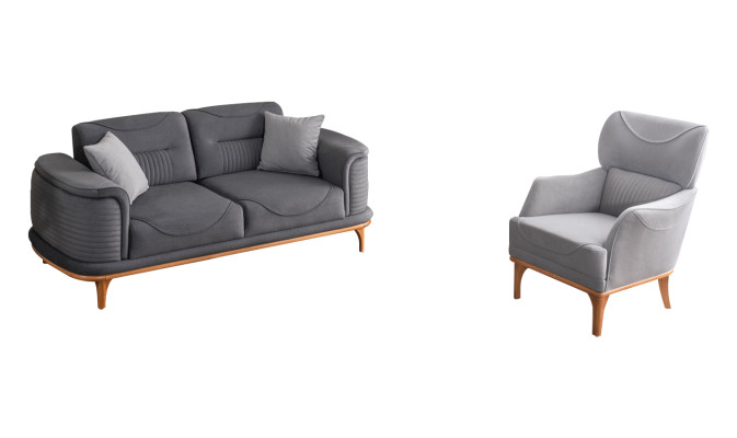 Modernes graues  2-teiliges Wohnzimmerset Dreisitzer-Sofa und Sessel