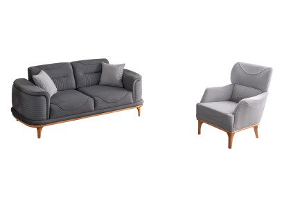 Modernes graues  2-teiliges Wohnzimmerset Dreisitzer-Sofa und Sessel