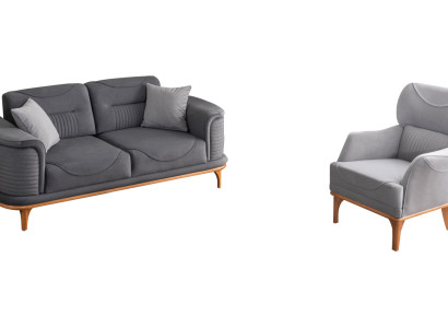 Modernes graues  2-teiliges Wohnzimmerset Dreisitzer-Sofa und Sessel