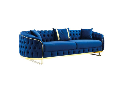 Blaues Chesterfield Sofa Designer Wohnzimmer Dreisitzer Edelstahl Möbel