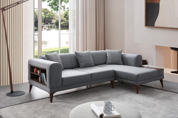 Graues Wohnzimmer L-Form Sofa Polster Ecksofa Designer Wohnzimmer Couch