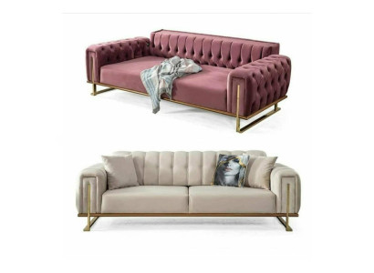 Rosa Chesterfield Sofa Wohnzimmer Dreisitzer Polster 3-Sitzer Couch