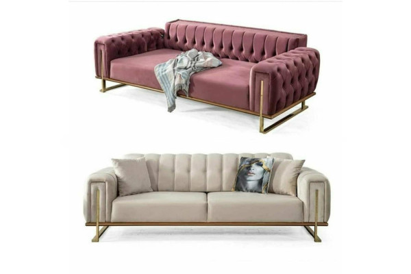 Möbel  Wohnzimmer Mehrfarbig Set 2x 3-Sitzer Sofas und Sessel 3tlg.