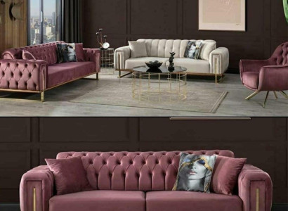 Möbel  Wohnzimmer Mehrfarbig Set 2x 3-Sitzer Sofas und Sessel 3tlg.