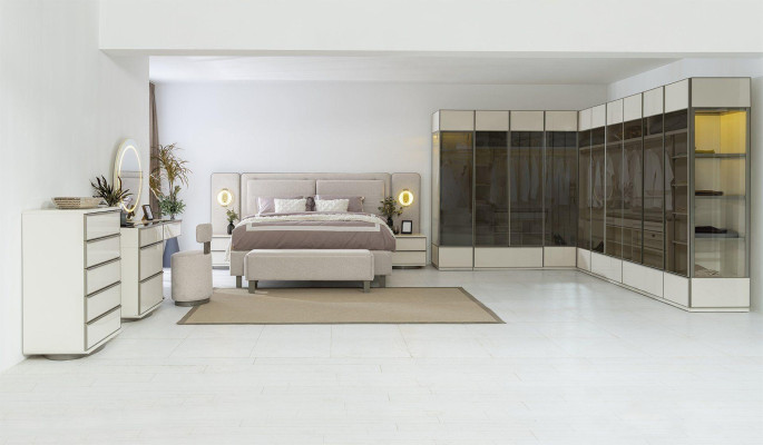 Komplettes Schlafzimmer Set Designer Bett Nachttische Schminktisch 7tlg