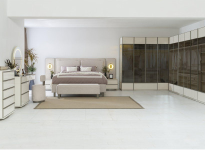 Komplettes Schlafzimmer Set Designer Bett Nachttische Schminktisch 7tlg