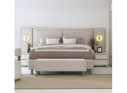 Komplett Schlafzimmer Möbel Set Bett mit Bank 2x Nachttische 3tlg Neu