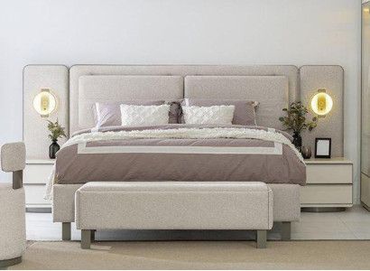 Komplett Schlafzimmer Möbel Set Bett mit Bank 2x Nachttische 3tlg Neu