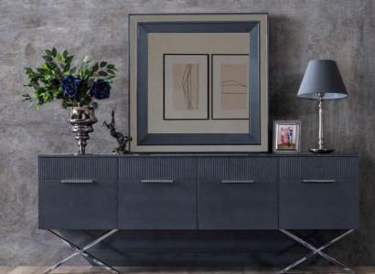 Stilvolle Graue Holz Anrichte Edelstahl Füße Moderne Esszimmer Möbel