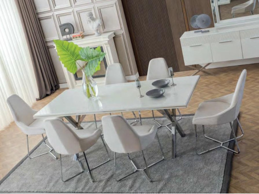 Weißes Esszimmer Set Rechteckiger Esstisch 4x Designer Stühle 5tlg Set