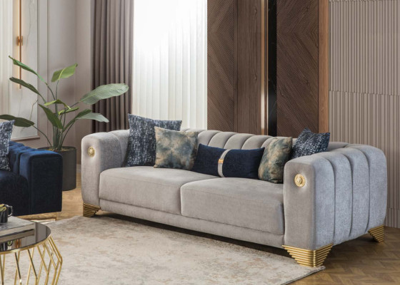 Wohnzimmer Sofa 3 Sitzer Grau Polster Sofas Design Holz Textil neu Modern