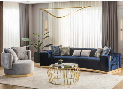 Sofagarnitur Komplette Polstersofa Blau Dreisitzer Modern Sessel neu