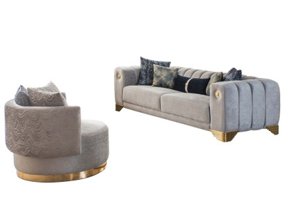 Komplett Wohnzimmer Hochwertig stilvoll 3-Sitzer Couch Modern Grau Sessel