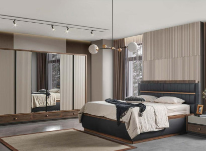 Zweifarbige Schlafzimmer Designer Garnitur Doppelbett Schrank Kommode