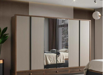 Beiger Schlafzimmer Kleiderschrank Designer Holzschrank Edle Möbel Neu