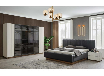 Stilvolle Schlafzimmer Designer Garnitur Textil Doppelbett Edler Schrank