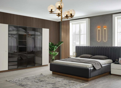 Stilvolle Schlafzimmer Designer Garnitur Textil Doppelbett Edler Schrank