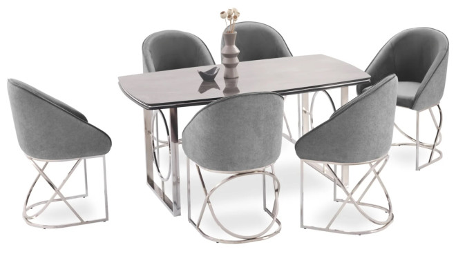 Modernes Esszimmer Möbel luxuriösen Esstisch + 6x Stühle Tisch Stühle