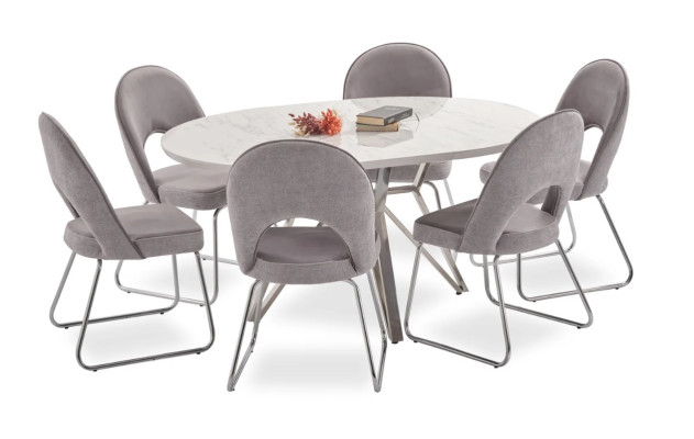 Luxus Esszimmer set Esstisch 4x Stühle Holz Stuhl Textil Essgruppe Garnitur Neu