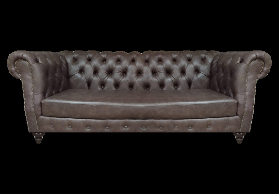 Braun Leder Sofa Dreisitze Couch Einrichtung Wohnzimmer Chesterfield