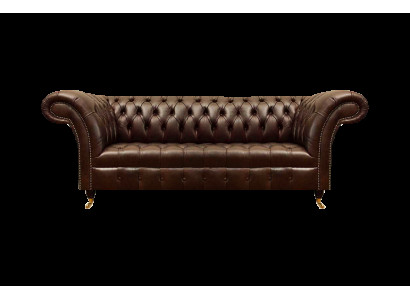 Exklusive Chesterfield Braune Ledercouch Moderner Dreisitzer Sitzmöbel
