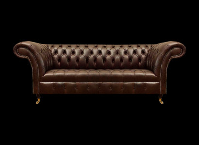 Exklusive Chesterfield Braune Ledercouch Moderner Dreisitzer Sitzmöbel