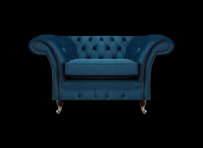 Blauer Wohnzimmer Chesterfield Textilsessel Stoffmöbel Luxus Einsitzer