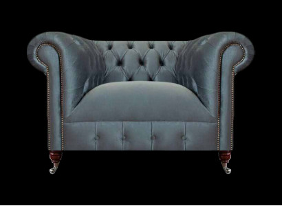 Chesterfield Grauer Stoffsessel Wohnzimmer Textil Einsitzer Edler Sessel