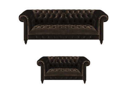 Braune Chesterfield Sitzmöbel Wohnzimmer 2-Sitzer Luxus Dreisitzer 2tlg