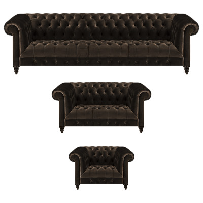 Polster Chesterfield Garnitur Designer Braune Couchen Lehnsessel 3tlg Set