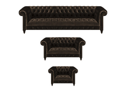 Polster Chesterfield Garnitur Designer Braune Couchen Lehnsessel 3tlg Set