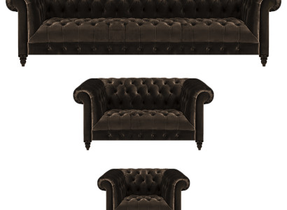 Polster Chesterfield Garnitur Designer Braune Couchen Lehnsessel 3tlg Set