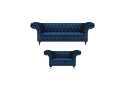 Edle Chesterfield Sofagarnitur Designer Blauer Dreisitzer Polster 2-er