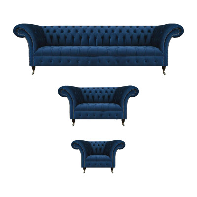 Komplette Dunkelblaue Chesterfield Couchen Designer Sessel 4-Sitzer 3tlg