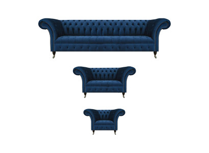 Komplette Dunkelblaue Chesterfield Couchen Designer Sessel 4-Sitzer 3tlg