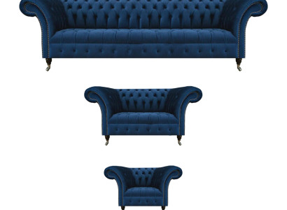 Komplette Dunkelblaue Chesterfield Couchen Designer Sessel 4-Sitzer 3tlg